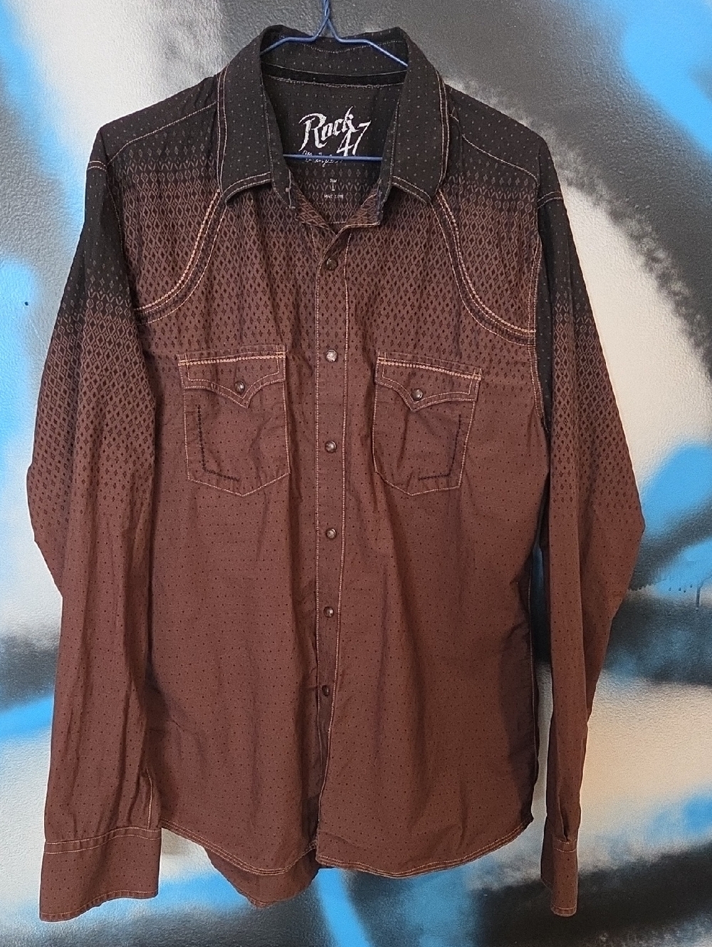 Rock 47 By Wrangler Brown Button-Up Shirt with Black Ombre Detail